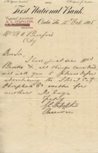 First National Bank of Ocala letter from the banks receiver, G.C. Stapylton