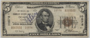 1929 Type 2 $5 Note Charter #10578