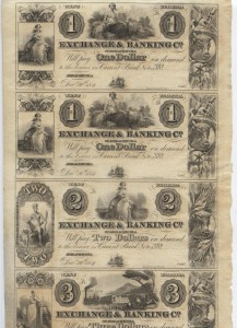 1841 Uncut Sheet of $1, $1, $2, $3