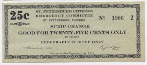 1933 St. Petersburg Citizens Emergency Committee 25 Cent Scrip