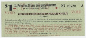 1933 St. Petersburg Citizens Emergency Committee $1 Scrip