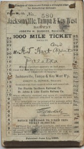 Feb. 14, 1895 Jacksonville, Tampa, and Key West Railway "1000 Miles Ticket" Miles 945-1000 Unused