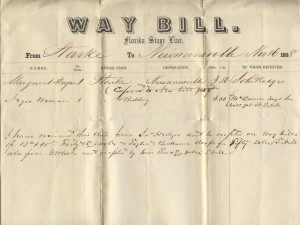 Florida Stage Line Way Bill From Starke to Newmansville, Florida.