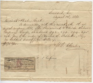 August 1, 1861 Brunswick and Florida Rail Road Company (5) $35 coupons being redeemed for a $175 payment from Merchants & Planters Bank  