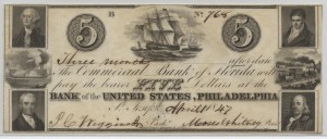1847 $5 Note Signed J.C. Wiggins, Cash. and Moses Whitney, Pres.