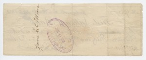 Check from First National Bank of Florida dated March 14, 1882 signed by Gen. F.E. Spinner. Stamped March 15, 1882 on reverse (No Bank Notes are known)