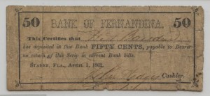 April 1, 1862 Starke, FL. .50 Cent Note 