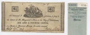 1834 6 1/4 Cent Scrip from Harley L. Freeman Collection