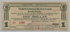 The Desoto National Bank of Arcadia $1 Emergency Certificate