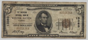 1929 Type 1 $5 Note Charter #13383