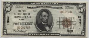 1929 Type 1 $5 Note Charter #13641