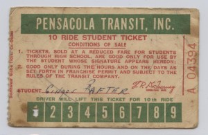 Student Ticket Stub for Pensacola Transit