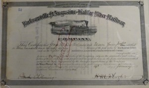 1886 Jacksonville, St. Augustine and Halifax River Railway Company. Signed H.M. Flagler as President