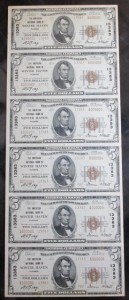 1929 Uncut Sheet of (6)Type 2 $5 Notes
