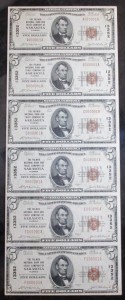 1929 Uncut Sheet of (6) $5 Type 1 Notes Charter #13352