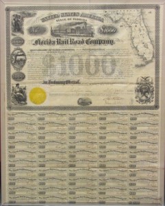 Florida Railroad Company $1000 Bond Signed by Secretary Call