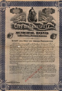 1891-1911 City of Gainesville County of Alachua Municipal Bond for Water Supply and Outstanding Indebtedness