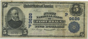 The First National Bank of Fort Bragg 1902 Plain Back $5 Charter #9626P