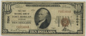 The First National Bank of Fort Morgan. 1929 Type 1 $10 Note Charter #7004