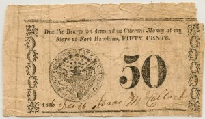 Isaac McCulloch Fort Hawkins, GA. .50 Cent Note Dec. 16, 1816