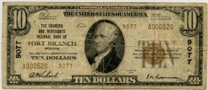 The Farmers and Merchants National Bank of Fort Branch. 1929 Type 2 $10 Note Charter #9077
