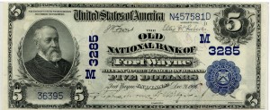 The Old National Bank of Fort Wayne. 1902 Plain Back $5 Charter #3285M