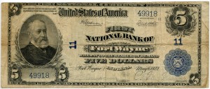 The First National Bank of Fort Wayne. 1922 Plain Back $5 Note Charter #11