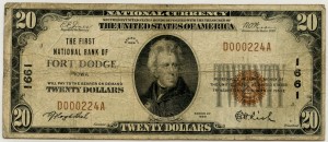 The First National Bank of Fort Dodge. 1929 Type 1 $20 Note Charter #1661