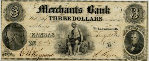 Merchants Bank. $3 Note Aug. 21, 1854