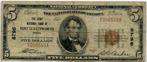 The Army National Bank of Fort Leavenworth. 1929 Type 1 $5 Note Charter #8796