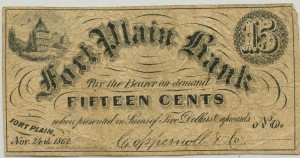 Fort Plain Bank .15 Cent Noted Dated 1862 