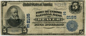 The Fort McIntosh National Bank of Beaver, PA. 1902 Plain Back $5 Note Charter #8185