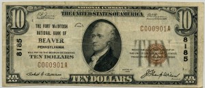 The Fort McIntosh National Bank of Beaver, PA. 1929 Type 1 $10 Note Charter #8185 