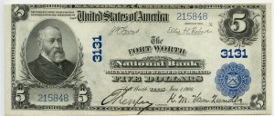 The Fort Worth National Bank. 1902 Plain Back $5 Note Charter #3131