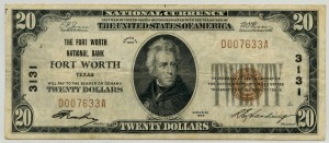 The Fort Worth National Bank. 1929 Type 1 $20 Note Charter #3131